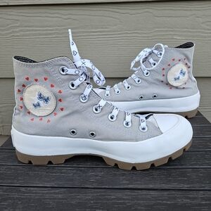 Converse All Star Lift Platform Run Star Shoes Gray Blue Hearts Women's Size 8